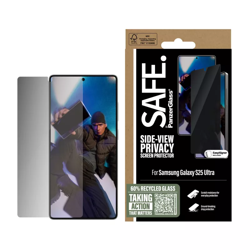 PanzerGlass SAFE.® privatumo ekrano apsauga Samsung Galaxy S25 Ultra | Ultra-Wide Fit su EasyAligner