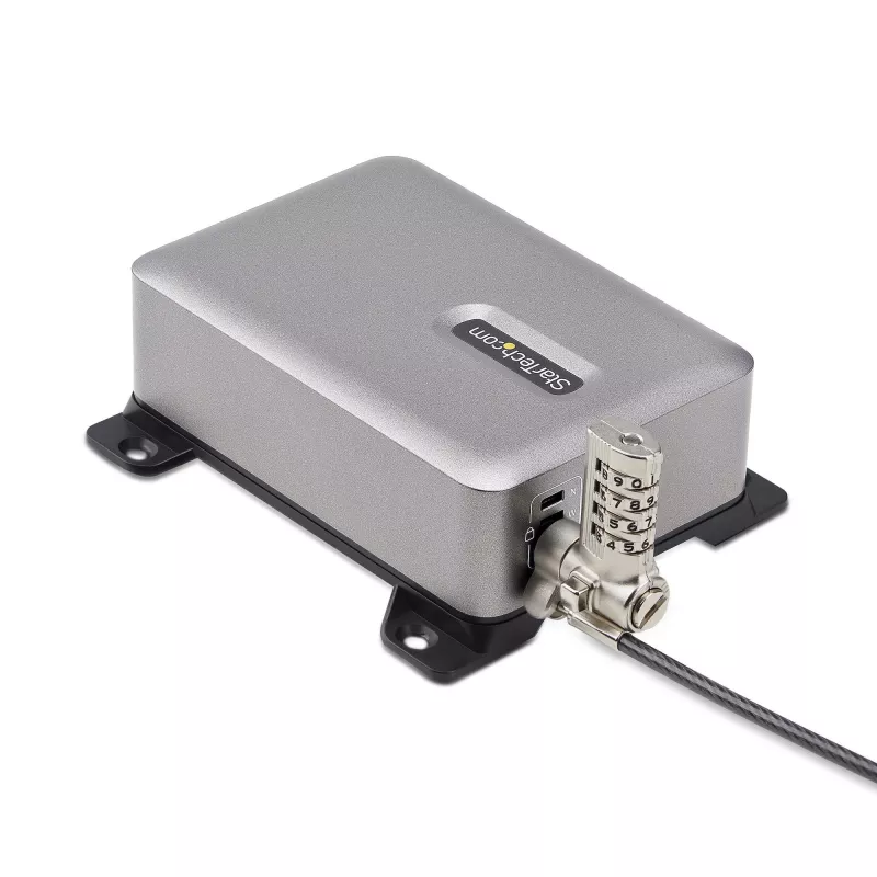 StarTech.com 4 prievadų kelių įrenginių USB-C įkroviklis, 240W bendra, vienas prievadas 140W EPR, PD 3.1, sraigtiniai fiksavimo prievadai, skirtas posėdžių salėms, su laikikliu montavimui ant paviršiaus