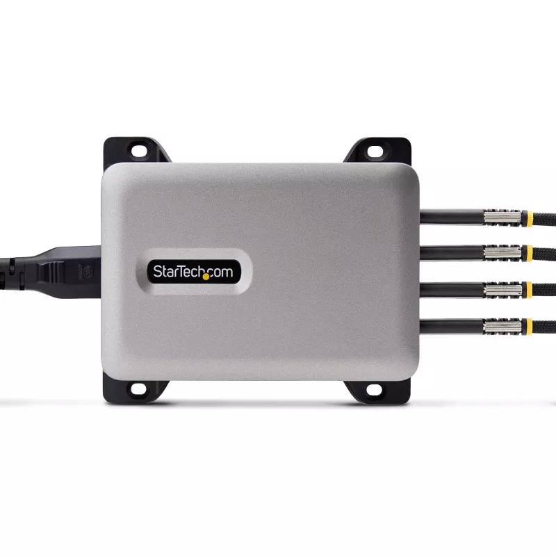 StarTech.com 4 prievadų kelių įrenginių USB-C įkroviklis, 240W bendra, vienas prievadas 140W EPR, PD 3.1, sraigtiniai fiksavimo prievadai, skirtas posėdžių salėms, su laikikliu montavimui ant paviršiaus