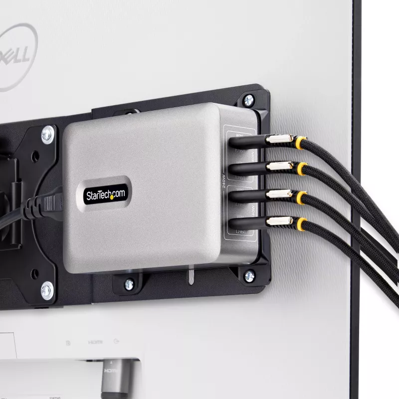 StarTech.com 4 prievadų kelių įrenginių USB-C įkroviklis, 240W bendra, vienas prievadas 140W EPR, PD 3.1, sraigtiniai fiksavimo prievadai, skirtas posėdžių salėms, su laikikliu montavimui ant paviršiaus