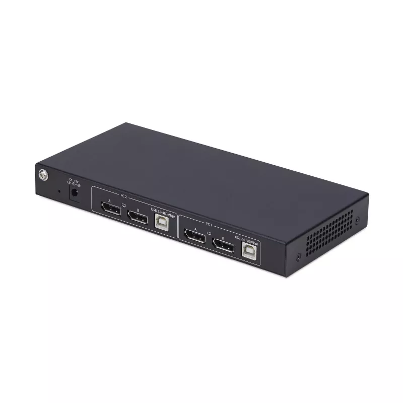 StarTech.com 2 prievadų dviejų monitorių DisplayPort KVM jungiklis su dvigubo vaizdo matrica, 4K 60Hz, 4 USB šakotuvų prievadai, perjungimas klavišais, DP 1.2 matricos KVM, TAA atitikmuo