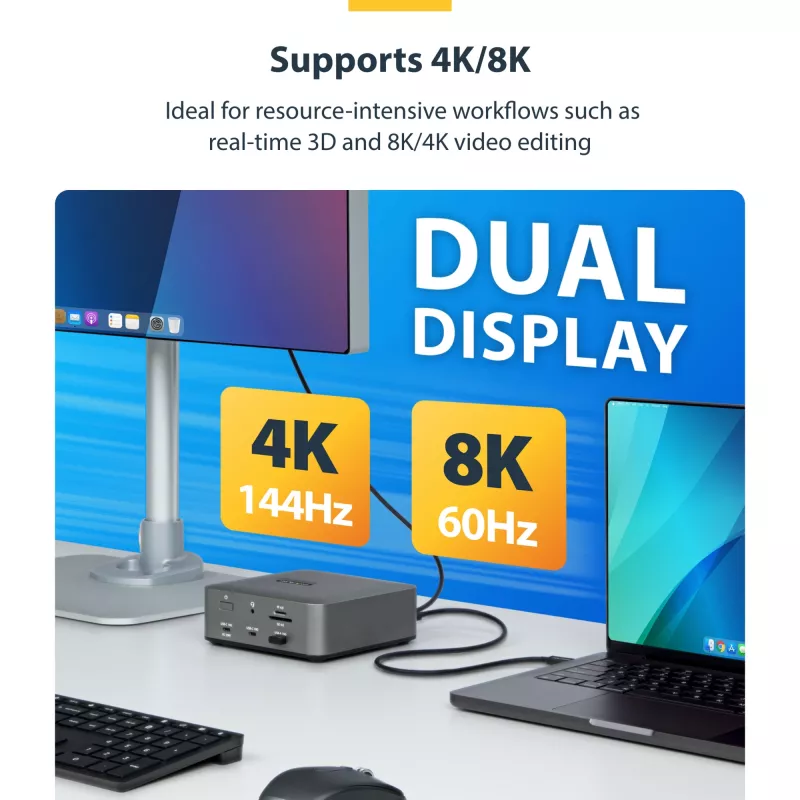 StarTech.com 2,6 pėdų (80 cm) Thunderbolt 5 laidas, 80 Gbps / iki 120 Gbps, 240 W PD, 8K 60 Hz, sertifikuotas Thunderbolt laidas – suderinamas su Thunderbolt 4 / USB4 / USB-C