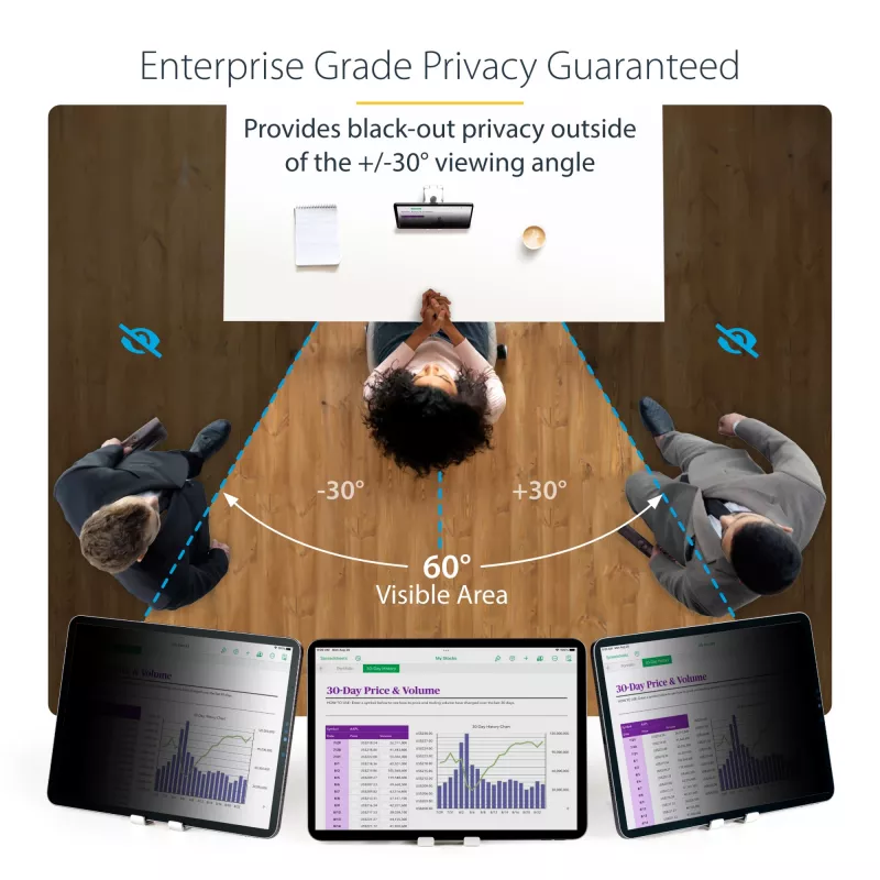 StarTech.com 4 krypčių privatumo ekrano apsauga, skirta 12,9 colių iPad Pro (3 kartos ir naujesniems), portretui / kraštovaizdžiui, liečiama, +/- 30° žiūrėjimo kampas, blokuoja iki 51% mėlynos šviesos, matinis paviršius