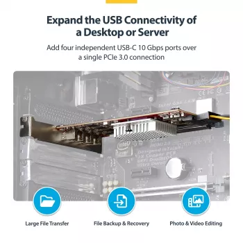 StarTech.com 4 prievadų USB Type-C PCIe kortelė, USB 3.2 10Gbps, USB-C PCI Express plėtinio kortelė, 4 nepriklausomi USB valdikliai, Windows/Linux/macOS, TAA atitinkanti