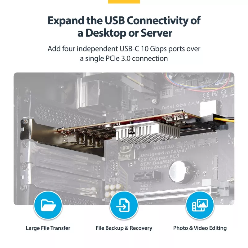 StarTech.com 4 prievadų USB Type-C PCIe kortelė, USB 3.2 10Gbps, USB-C PCI Express plėtinio kortelė, 4 nepriklausomi USB valdikliai, Windows/Linux/macOS, TAA atitinkanti