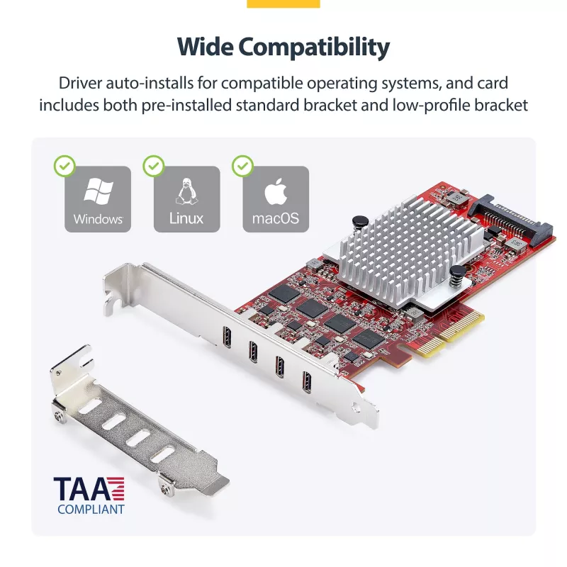 StarTech.com 4 prievadų USB Type-C PCIe kortelė, USB 3.2 10Gbps, USB-C PCI Express plėtinio kortelė, 4 nepriklausomi USB valdikliai, Windows/Linux/macOS, TAA atitinkanti