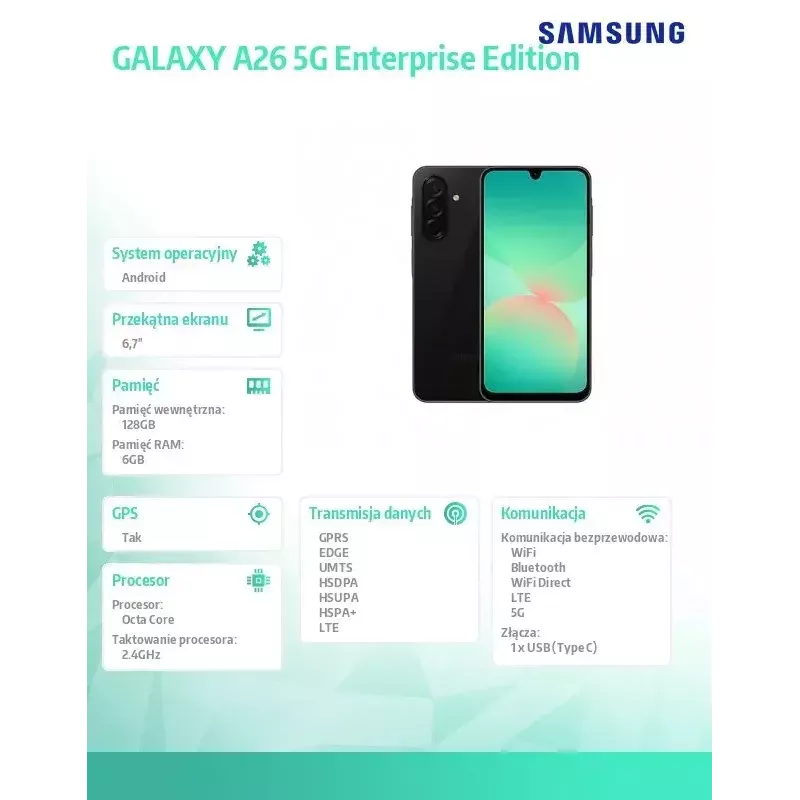 Samsung Galaxy A26 5G Enterprise Edition 17 cm (6,7 colio) Hybrid Dual SIM USB Type-C 6 GB 128 GB 5000 mAh Juoda