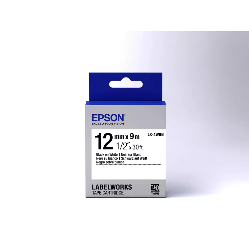 Epson kasetė etiketėms LK-4WBN standartinė, juoda/balta, 12 mm (9 m)