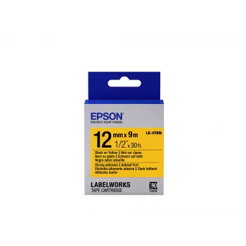 Epson LK-4YBW juoda/geltona etikečių kasetė, 12 mm x 9 m, ypač stiprus lipnus sluoksnis