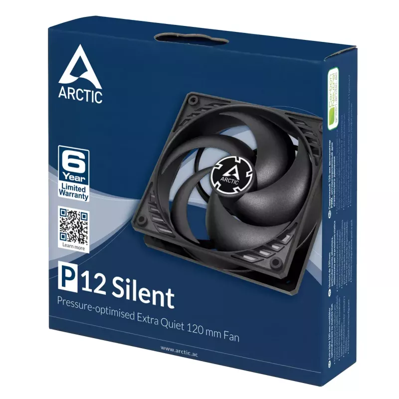 ARCTIC P12 Silent – slėgiui optimizuotas tyliausias 120 mm ventiliatorius