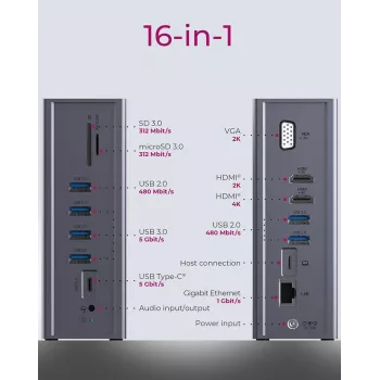 ICY BOX IB-DK2262AC Laidinis USB 3.2 Gen 1 (3.1 Gen 1) Type-C dokas, antracitas