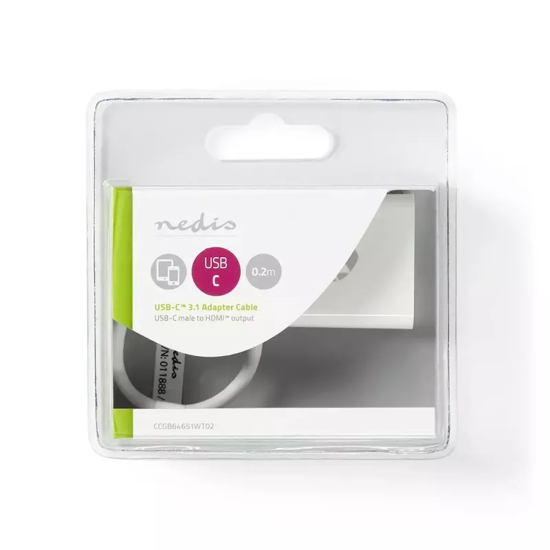 Nedis CCGB64651WT02 USB-C į HDMI adapteris USB 3.2 Gen1, 0,20 m, nikeliuotas, PVC, baltas
