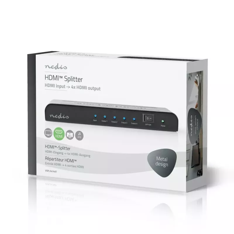 HDMI skirstytuvas Nedis VSPL3474AT 4x HDMI 4K@60Hz
