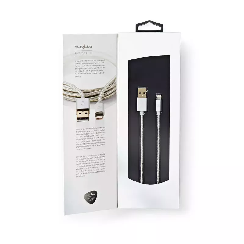 Nedis CCTB39300AL30 mobiliojo telefono kabelis, aliuminis, 3 m, USB A – Lightning