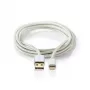 Nedis CCTB39300AL30 mobiliojo telefono kabelis, aliuminis, 3 m, USB A – Lightning