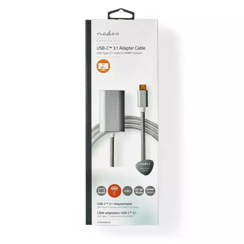 Nedis CCTB64680AL20 vaizdo kabelio adapteris 2 m HDMI A tipo USB C sidabrinis