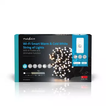 Šviesų dekoratyvinė girlianda Nedis WIFILX02W100 — 100 LED, 3,21 W, 10 m laidas, IP65, balta