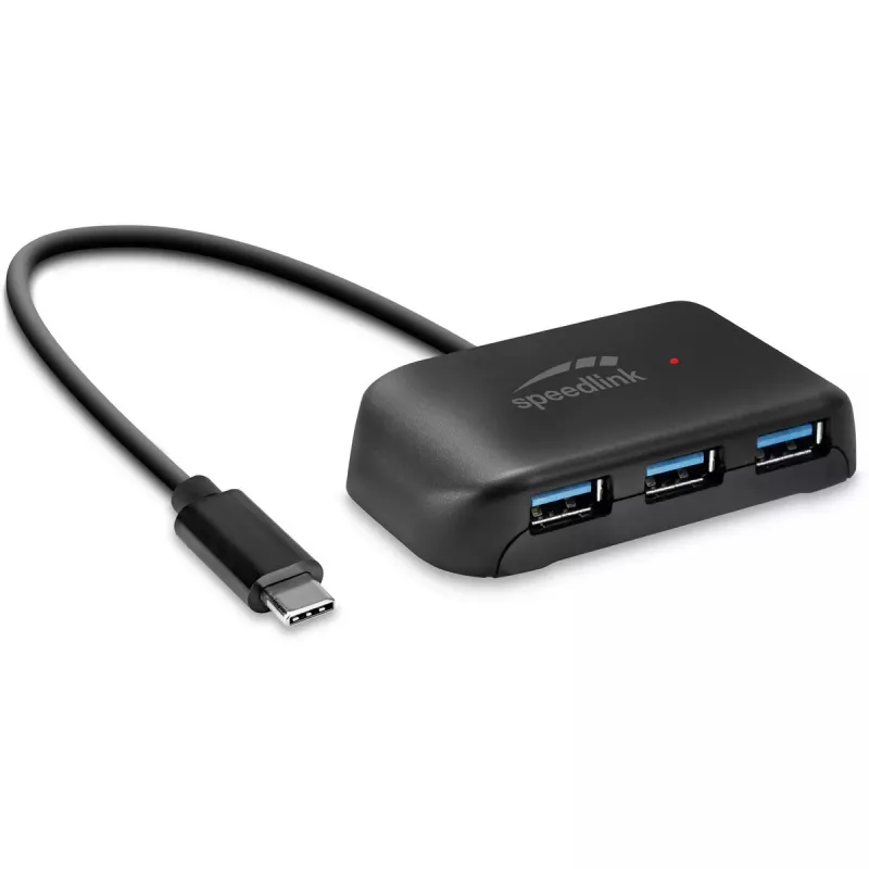 USB-C šakotuvas Speedlink SNAPPY EVO — USB 3.2 Gen 1 Type-C, 4 prievadai (Type-A + Type-C), 5 Gbps, juodas