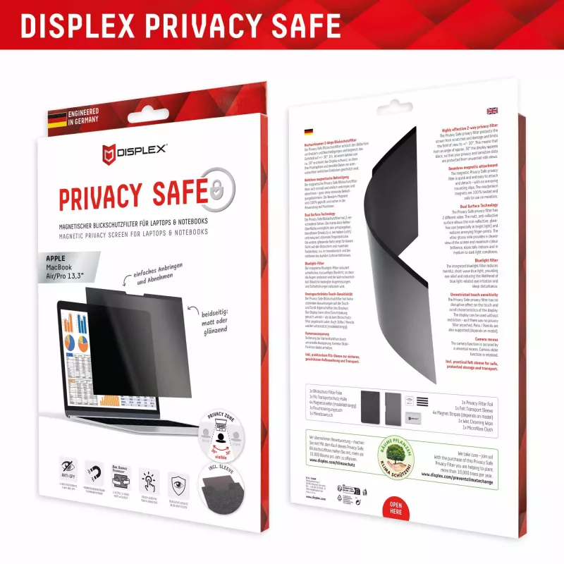 Displex PRIVACY SAFE magnetinis 2 krypčių privatumo filtras, skirtas MacBook Air / MacBook Pro 13,3 col.