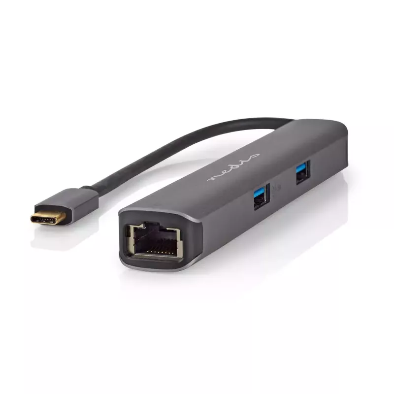 Nedis CCBW64230AT02 USB-C kelių prievadų adapteris 6 viename, USB 3.2 Gen 1, HDMI, RJ45, 2x USB-A, 2x USB-C, 5 Gbps, pilkas
