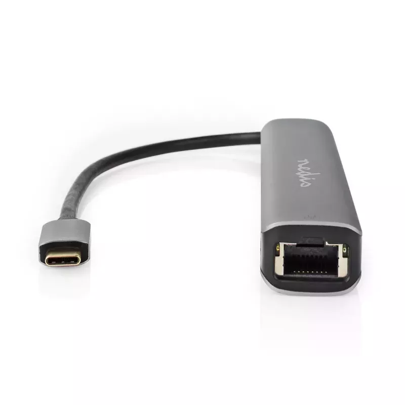 Nedis CCBW64230AT02 USB-C kelių prievadų adapteris 6 viename, USB 3.2 Gen 1, HDMI, RJ45, 2x USB-A, 2x USB-C, 5 Gbps, pilkas