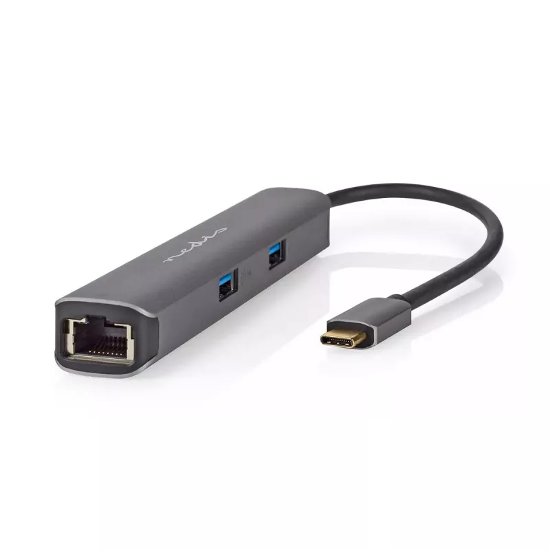 Nedis CCBW64230AT02 USB-C kelių prievadų adapteris 6 viename, USB 3.2 Gen 1, HDMI, RJ45, 2x USB-A, 2x USB-C, 5 Gbps, pilkas