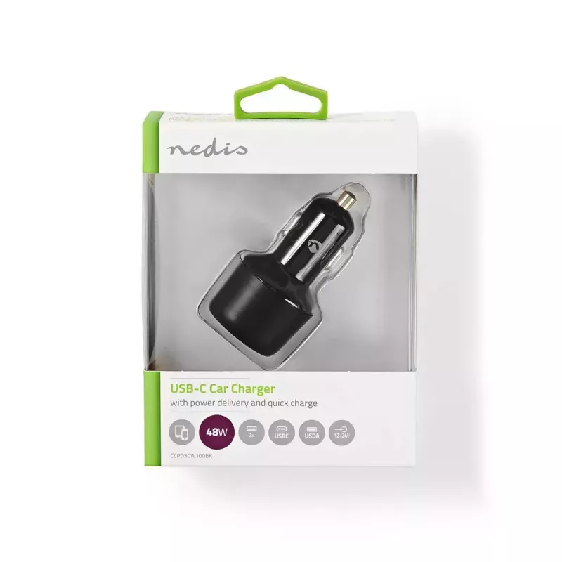 Automobilinis kroviklis Nedis CCPD30W100BK, 30 W, USB-C PD + USB-A QC, juodas