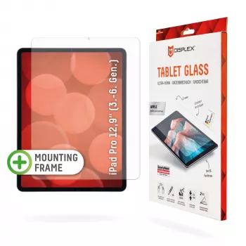 Displex Tablet Glass (9H) Apple iPad Pro 12,9'' (3./4./5./6. kartos) – neplyštantis, itin plonas, nematomas apsauginis stiklas su EASY-ON® Eco montavimo rėmeliu