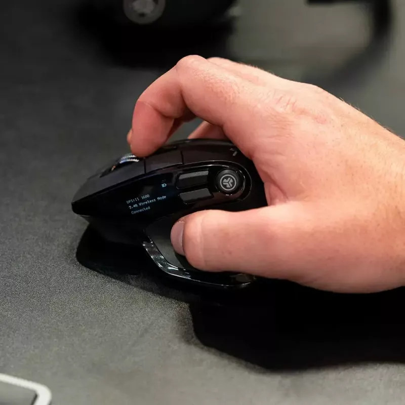 JLab Audio Epic Office belaidė dešinės rankos pelė – Bluetooth + USB Type-A, optinis 2400 DPI, 9 mygtukai, ratukas, juoda