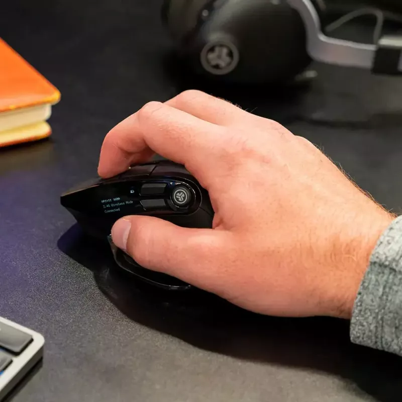 JLab Audio Epic Office belaidė dešinės rankos pelė – Bluetooth + USB Type-A, optinis 2400 DPI, 9 mygtukai, ratukas, juoda