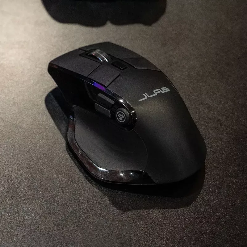JLab Audio Epic Office belaidė dešinės rankos pelė – Bluetooth + USB Type-A, optinis 2400 DPI, 9 mygtukai, ratukas, juoda
