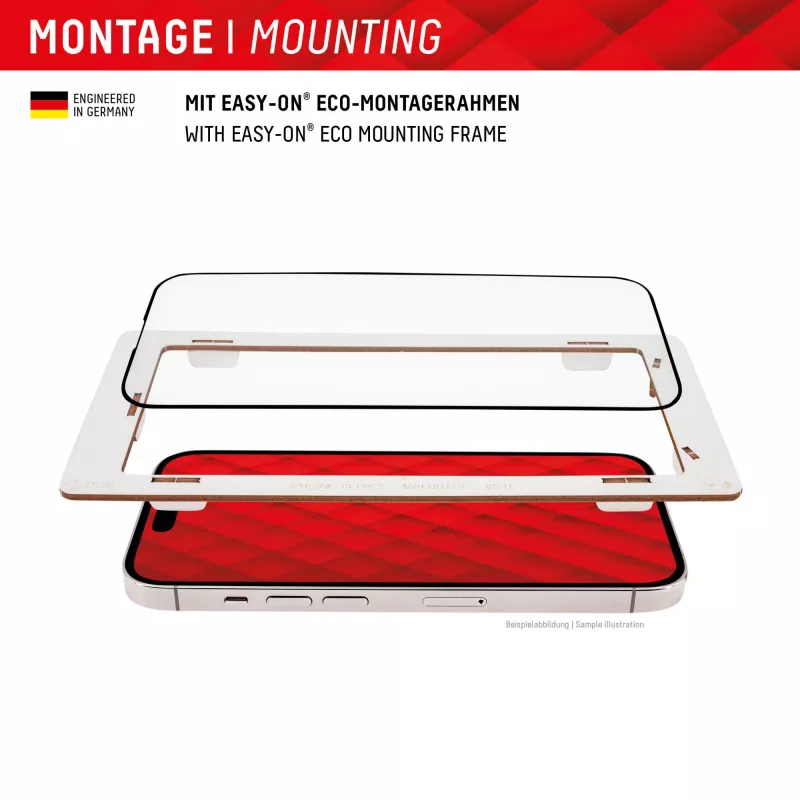 Displex Full Cover apsauginis stiklas (10H), skirtas Apple iPhone 15 Plus/15 Pro Max, su Eco montavimo rėmeliu