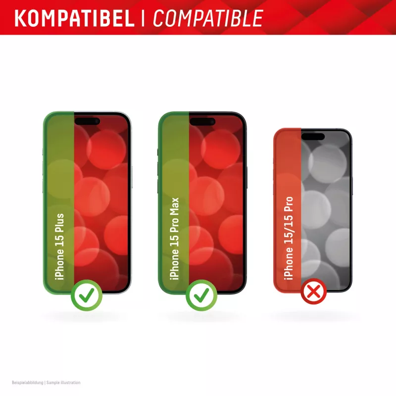 Displex Full Cover apsauginis stiklas (10H), skirtas Apple iPhone 15 Plus/15 Pro Max, su Eco montavimo rėmeliu