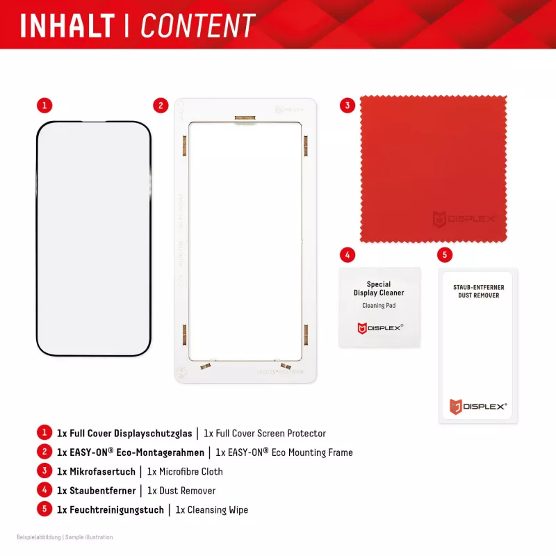 Displex Full Cover apsauginis stiklas (10H), skirtas Apple iPhone 15 Plus/15 Pro Max, su Eco montavimo rėmeliu