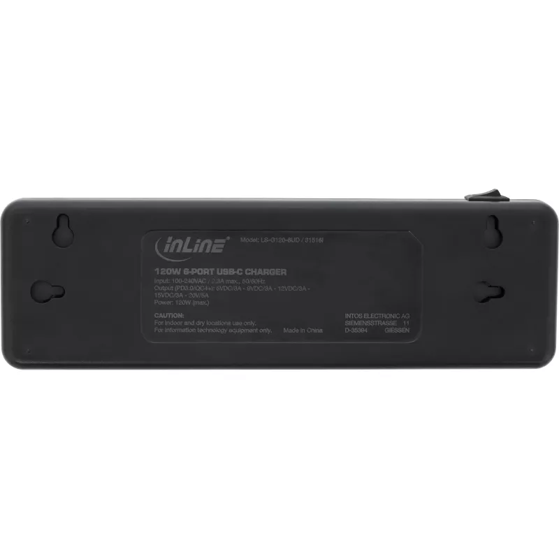 InLine 31516I kelių prievadų USB-C įkroviklis, 6× USB-C, PD 3.0, GaN, juodas