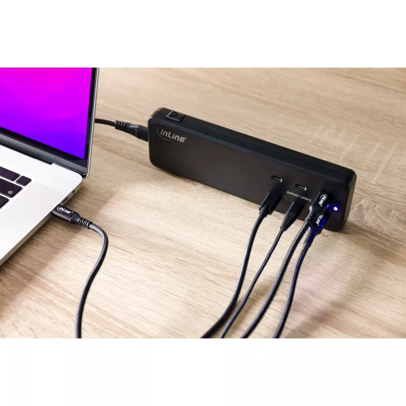 InLine 31516I kelių prievadų USB-C įkroviklis, 6× USB-C, PD 3.0, GaN, juodas