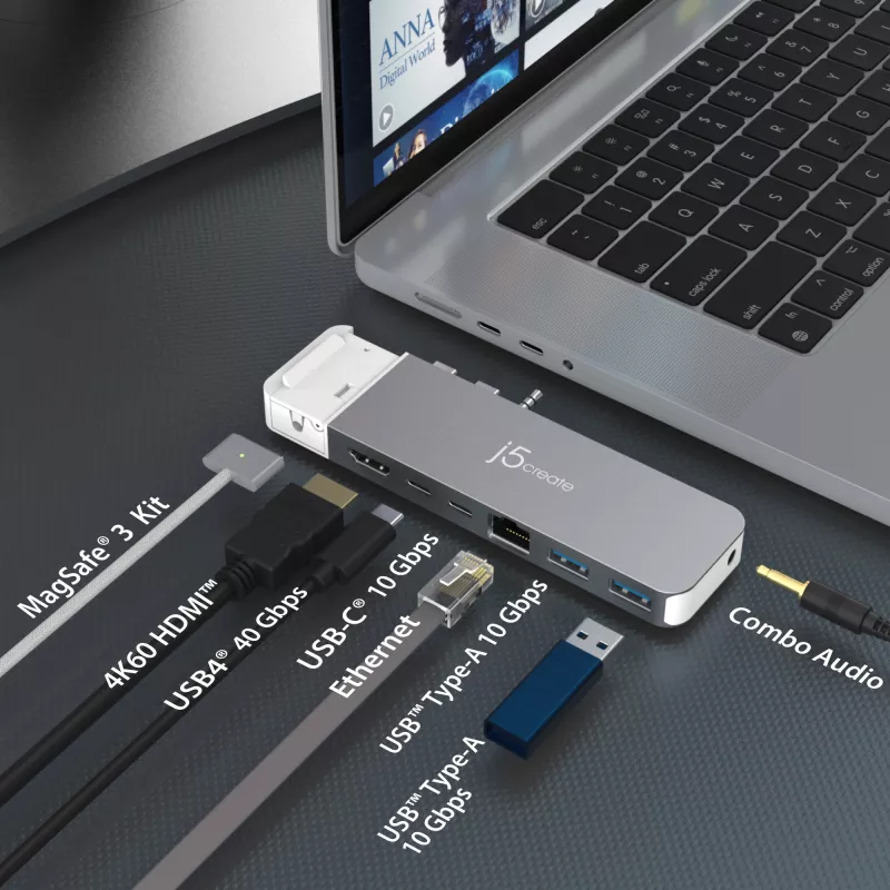 USB stotelė j5create JCD395 4K60 Elite Pro su USB4 ir MagSafe rinkiniu