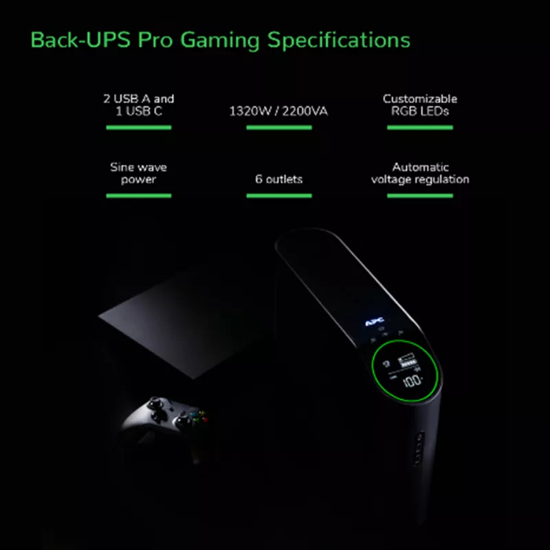 APC Back-UPS Pro BGM2200B-GR - 2200VA/1320W, 4x Schuko ir 2x C13 lizdai, 3x USB įkroviklis, USB duomenų prievadas