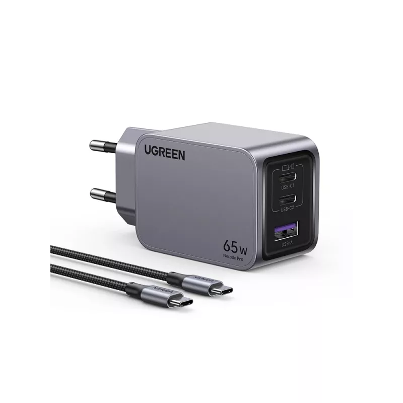 UGREEN 25871 universalus greitasis kroviklis pilka spalva 65 W AC įkroviklis su USB-A ir USB-C