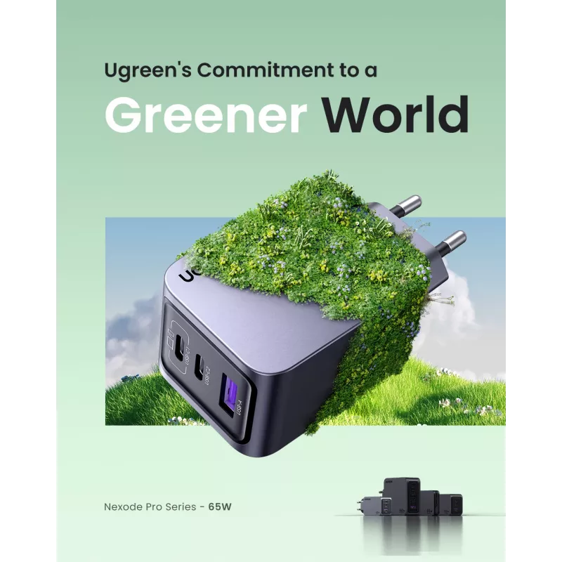 UGREEN 25871 universalus greitasis kroviklis pilka spalva 65 W AC įkroviklis su USB-A ir USB-C