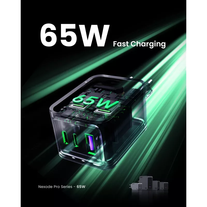 UGREEN 25871 universalus greitasis kroviklis pilka spalva 65 W AC įkroviklis su USB-A ir USB-C