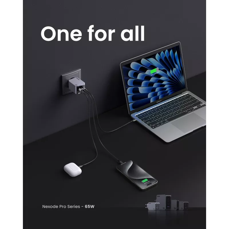 UGREEN 25871 universalus greitasis kroviklis pilka spalva 65 W AC įkroviklis su USB-A ir USB-C