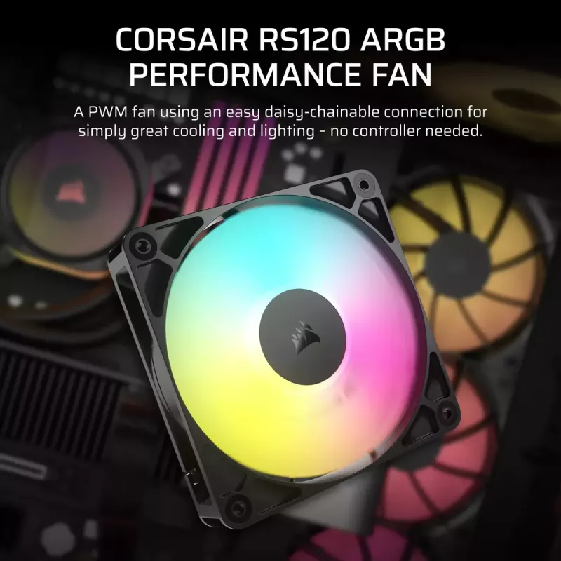 Ventiliatorius Corsair RS120 ARGB kompiuterio korpusui 12 cm juodas