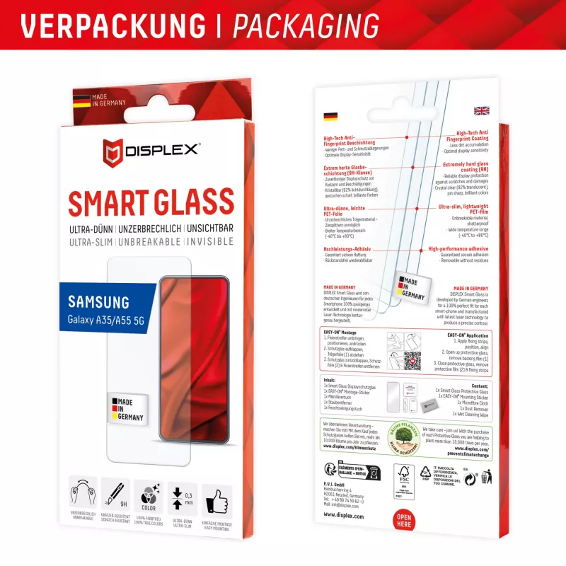 Displex Smart Glass (9H) apsauginis stiklas, skirtas Samsung Galaxy A35/A55 5G, su montavimo lipduku, nedūžtantis