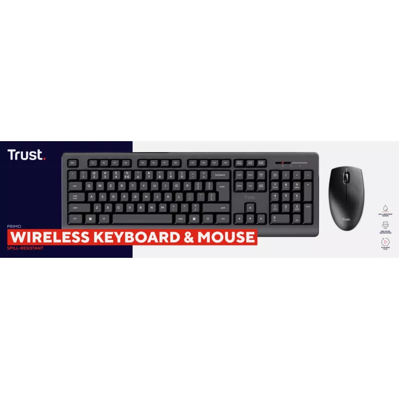 Trust Primo belaidis klaviatūros ir pelės rinkinys RF, QWERTZ vokiškas, juodas