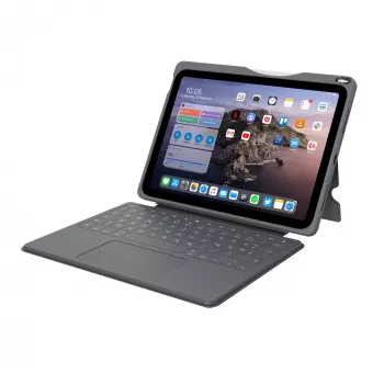 ASTAR DEQSTER Smart Rugged Touch Plus klaviatūra, skirta iPad 10,9 colio – QWERTZ vokiškas išdėstymas, mechaniniai jungikliai, Smart Connector dokas, pilka