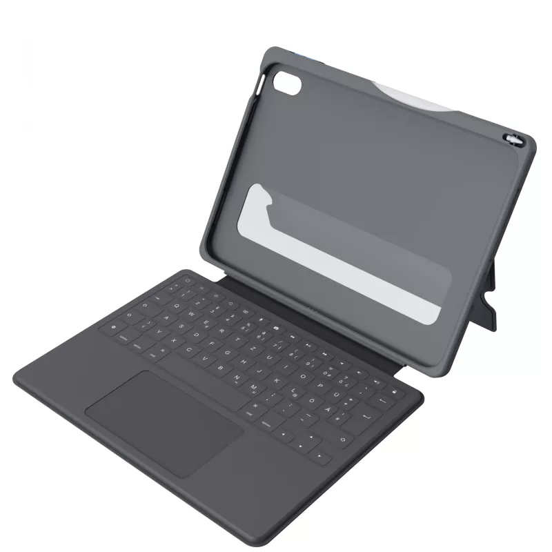 ASTAR DEQSTER Smart Rugged Touch Plus klaviatūra, skirta iPad 10,9 colio – QWERTZ vokiškas išdėstymas, mechaniniai jungikliai, Smart Connector dokas, pilka