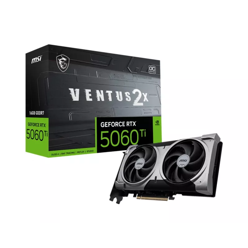 Vaizdo plokštė MSI GeForce RTX 5060 Ti 16 GB GDDR7, PCIe 5.0, 128 bit, 2602 MHz boost, 180 W, 2 ventiliatoriai