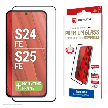 Displex Premium Screen Protector (Full Cover, 10H), skirtas Samsung Galaxy S25 FE/S24 FE, su Eco montavimo rėmeliu, viso ekrano apsauga