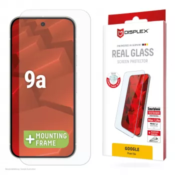Displex apsauginis stiklas (10H) Google Pixel 9a su EASY-ON® Eco montavimo rėmeliu, atsparus įbrėžimams